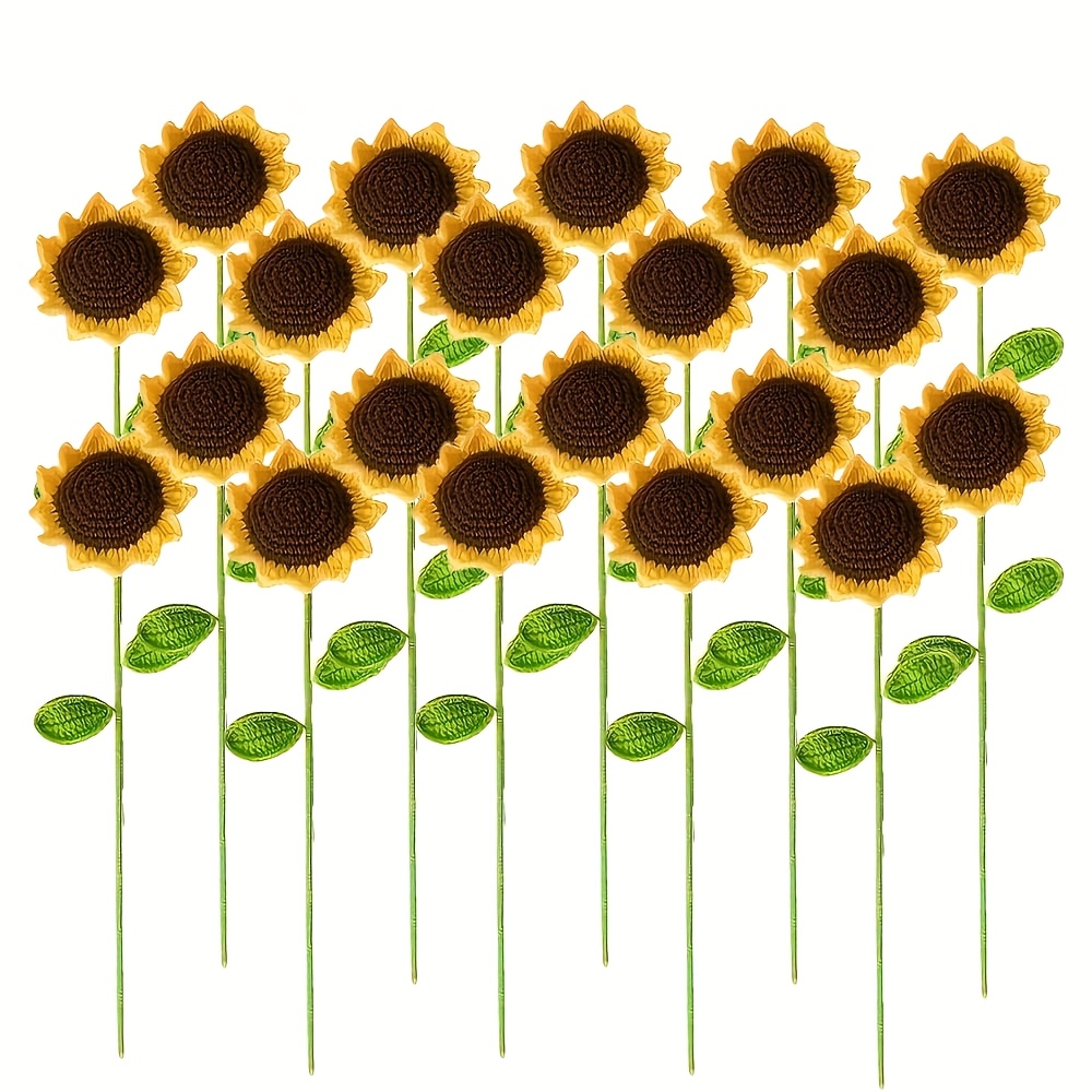 TEMU 10 szt./20 szt. Ręcznie Pleciony Bukiet Słoneczników, Sztuczne Kwiaty Szydełkowe Dziane Słoneczniki, Dekoracja na Jesień, Ślub, Halloween,