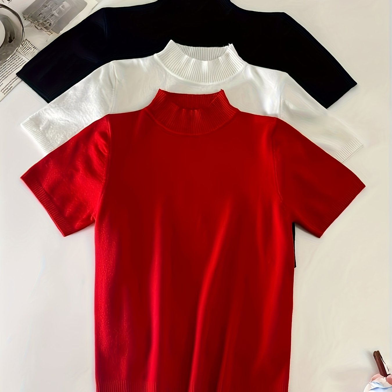 TEMU 3 szt. Wszechstronny Swetrów z Krótkim Rękawem w Kolorach