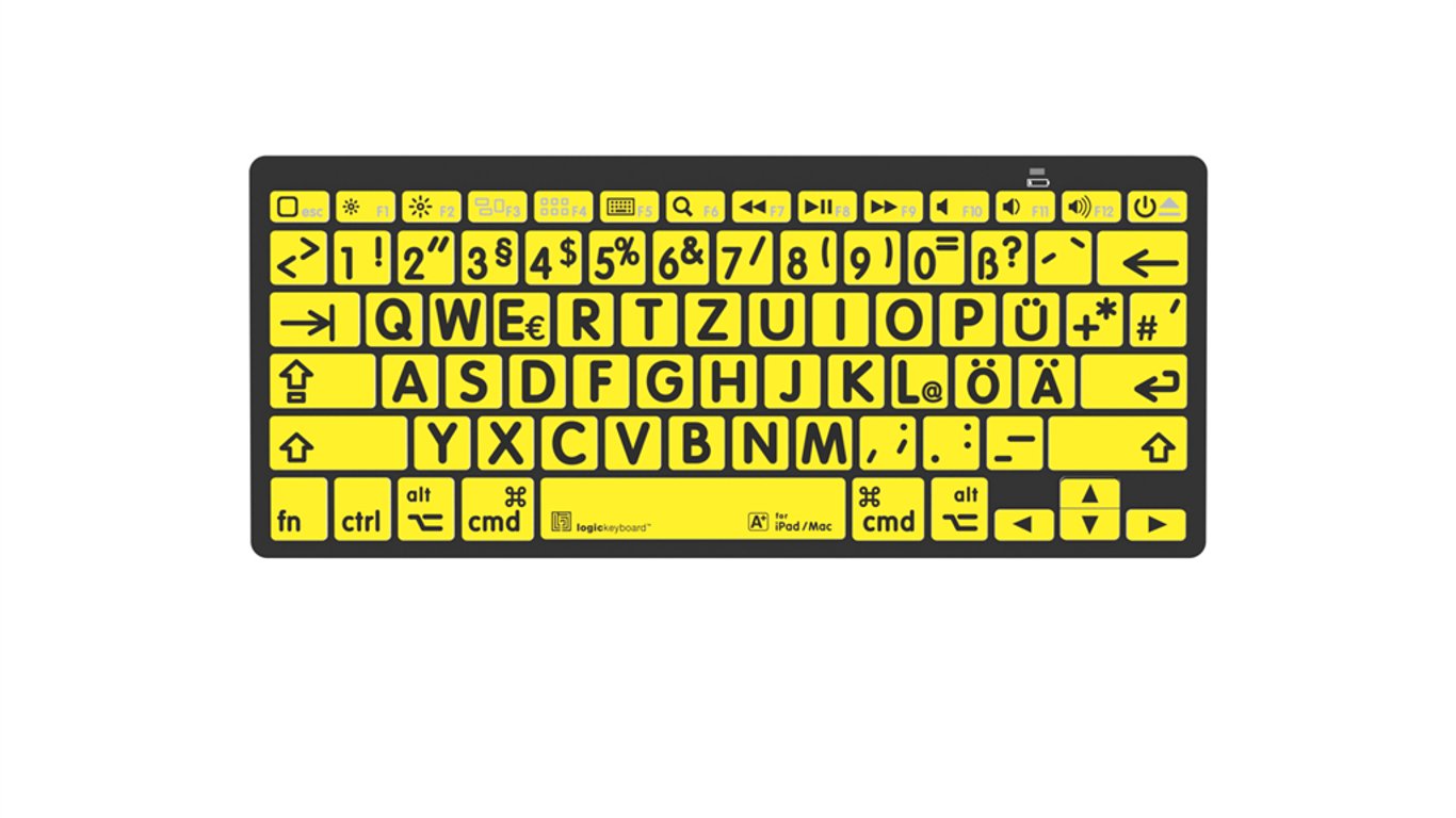 Logickeyboard LKB-LPBY-BTON-DE klawiatura Medyczna Bluetooth QWERTZ Niemiecki Czarny, Żółty