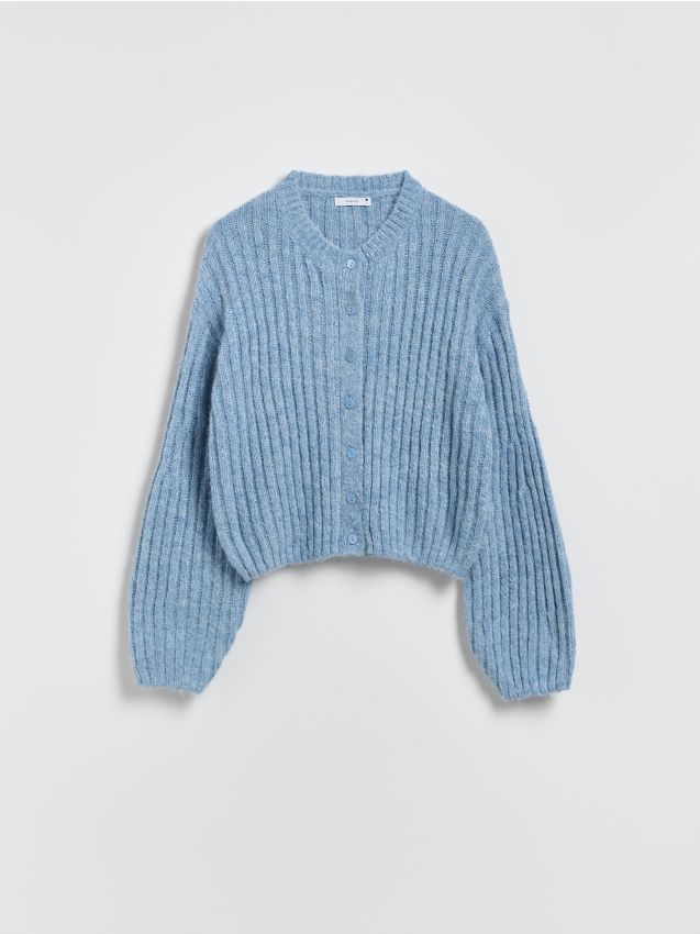 Reserved - Kardigan z ozdonym splotem - niebieski
