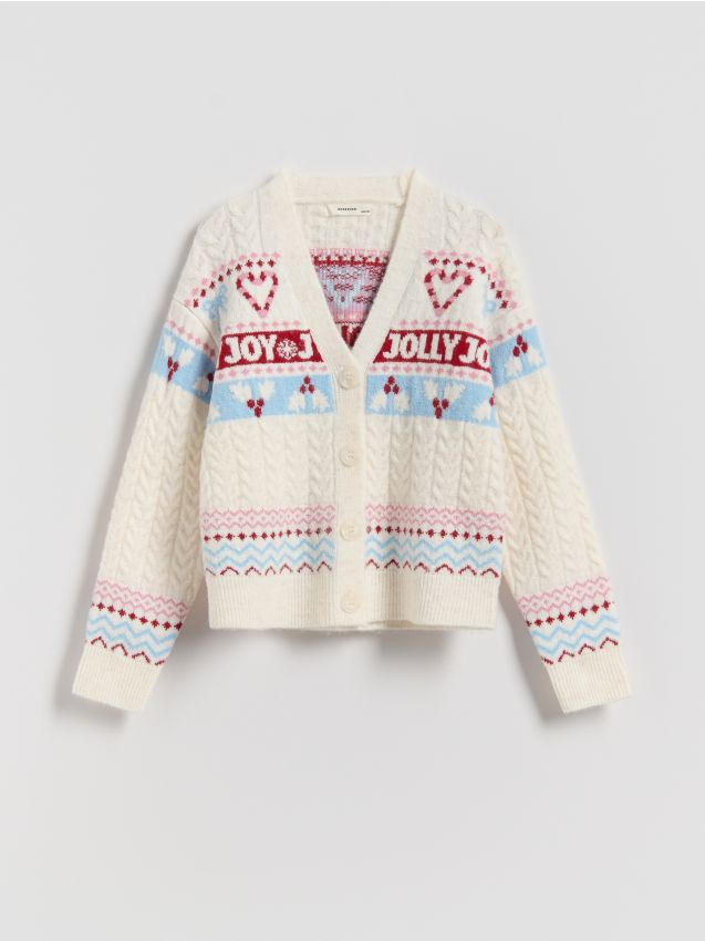 Reserved - Świąteczny kardigan - złamana biel