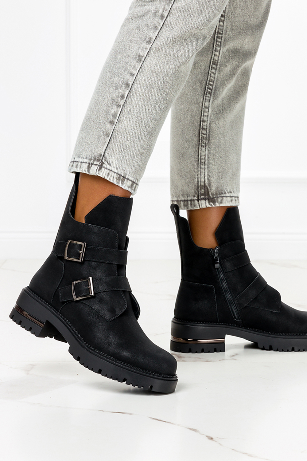 Botki Sergio Leone workery z klamrami czarne TR737