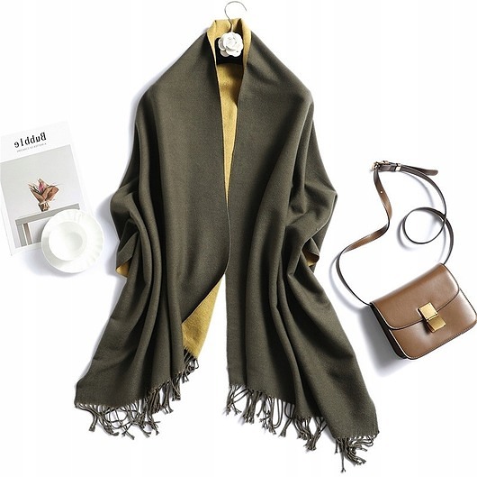 Szal szalik damski 100% kaszmir żółty popielaty