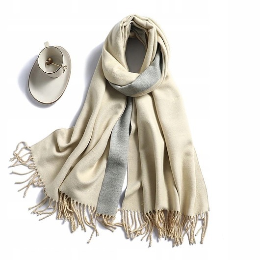 Szal szalik kaszmir 100% kaszmirowy beżowy szary