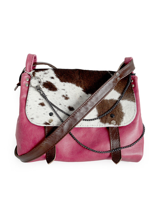 BARONOWA GLAMOUR mniejsza róż i krówka ŁATY torebka listonoszka łańcuszek