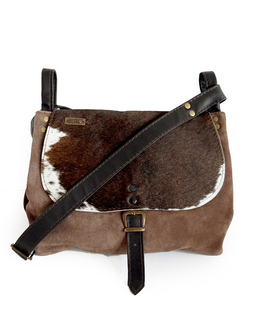 ŁACIATA BARONOWA torebka skóra naturalna zamsz bury brąz furto w łaty