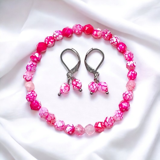 BARBIE komplet w super cenie: bransoletka, kolczyki : agat