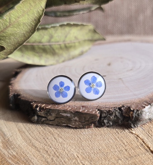 Kolczyki z kwiatami srebrne kwiaty niezapominajki niezapominajkami prawdziwe