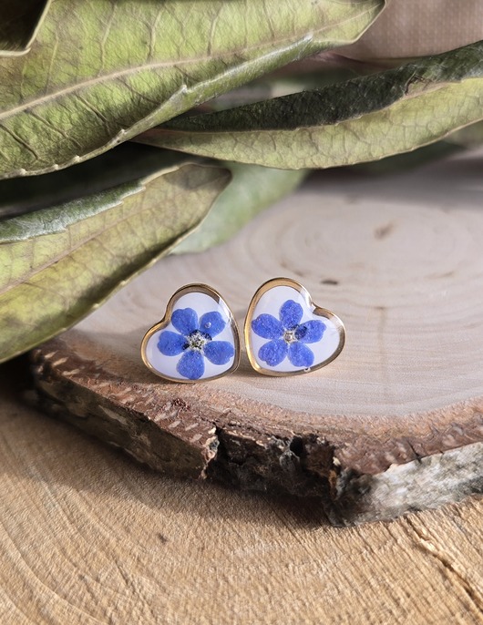 Kolczyki z kwiatami złote kwiaty wkręty niezapominajki niezapominajkami