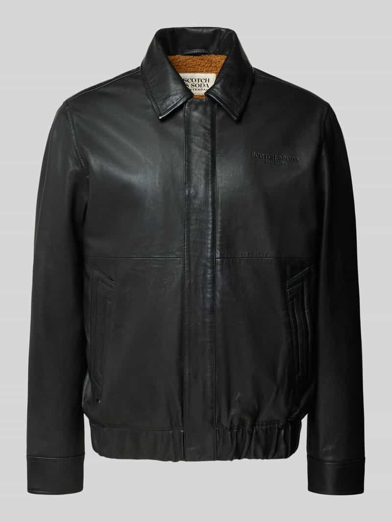 Kurtka skórzana o kroju regular fit z naturalnej owczej skóry z wykładanym kołnierzem