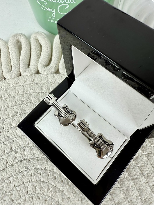 SPINKI DO MANKIETÓW srebrne gitara gitary MUZYK