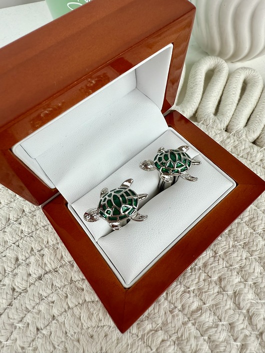 SPINKI DO MANKIETÓW koszuli żółw żółwie zielone