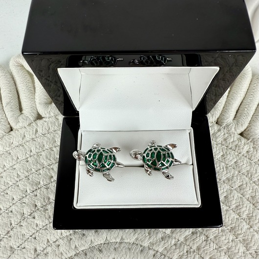 SPINKI DO MANKIETÓW koszuli żółw żółwie zielone