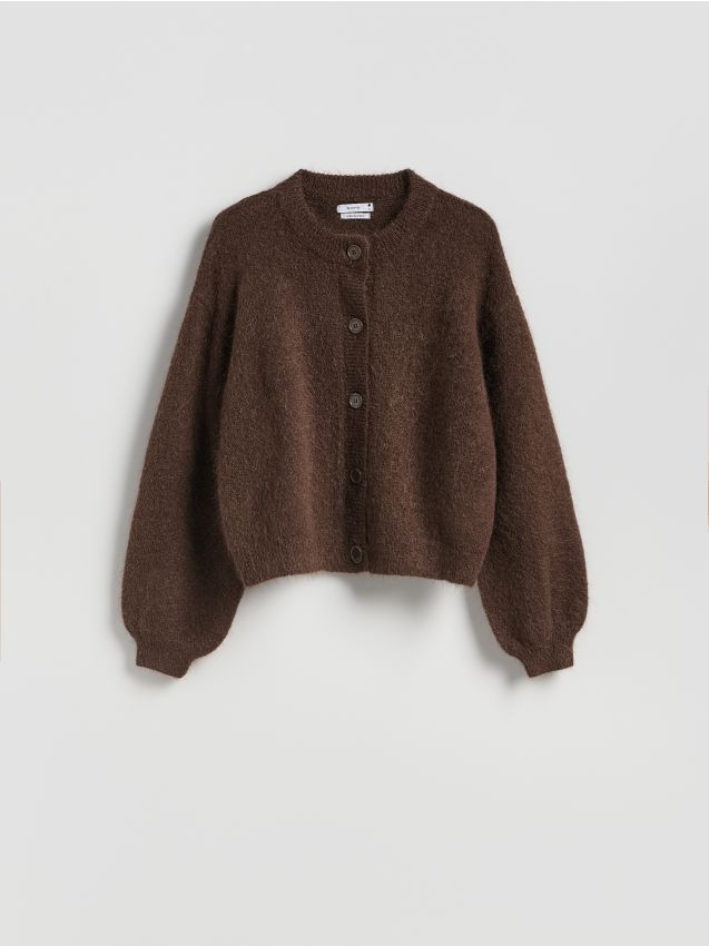 Reserved - Kardigan z wełną - ciemnobrązowy