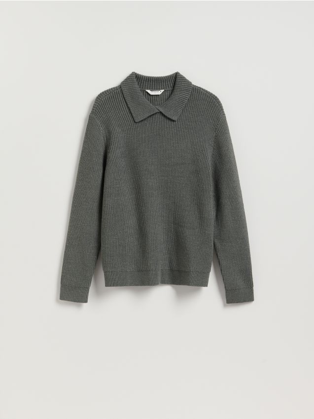 Reserved - Sweter polo z dodatkiem wełny - szary