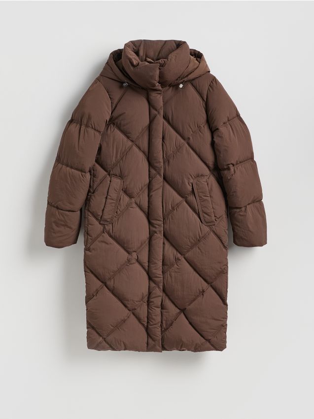 Reserved - Pikowany płaszcz - ciemnobrązowy