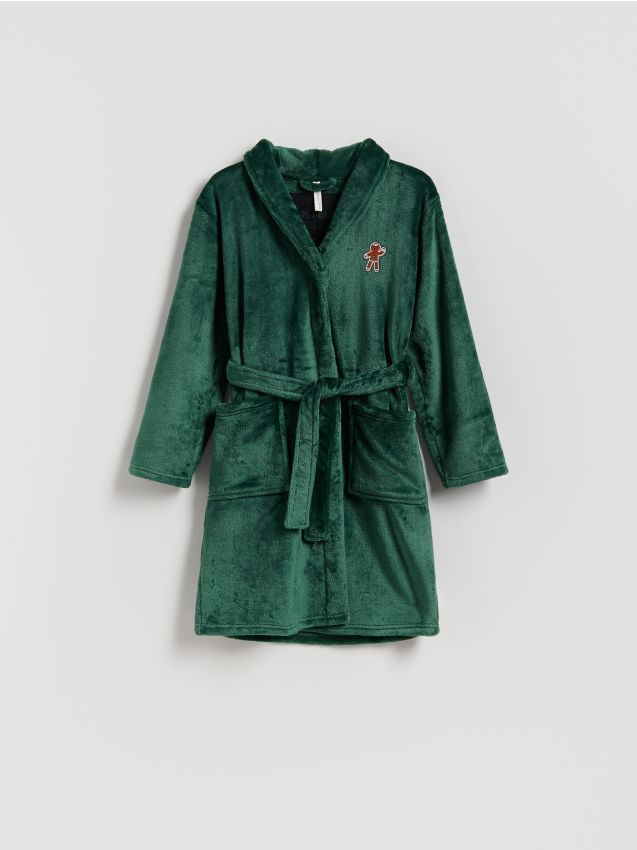 Reserved - Świąteczny szlafrok z ciastkiem - ciemnozielony