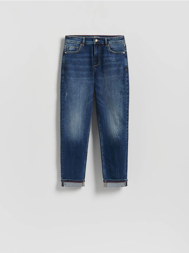 Reserved - Jeansy Boyfriend - granatowy
