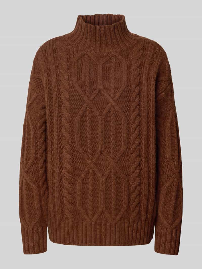 Sweter wełniany o kroju oversized ze ściegiem warkoczowym i prążkowaną stójką