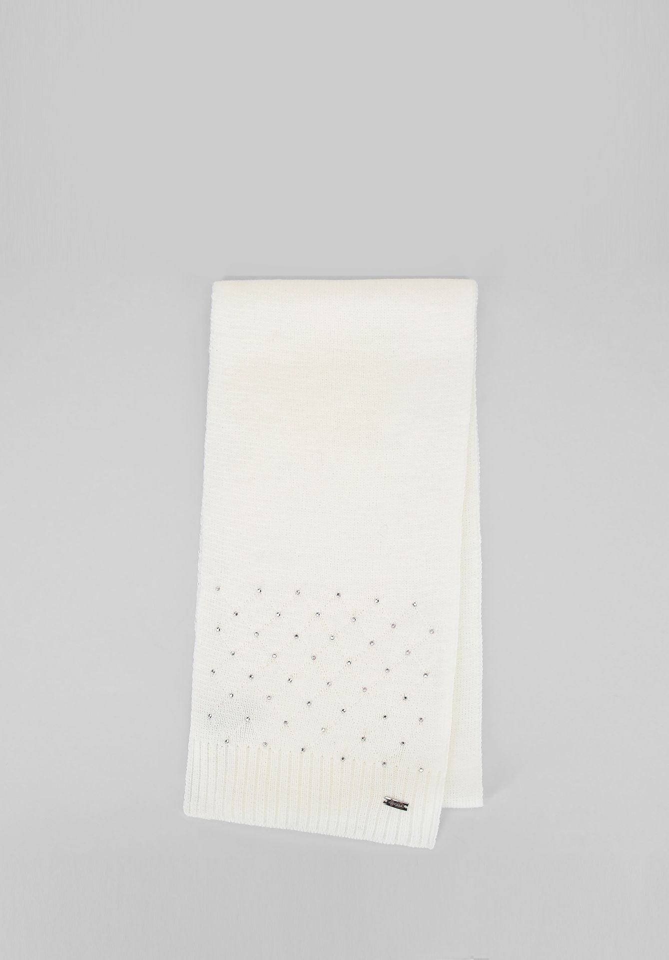 Szalik damski z ozdobnymi cyrkonami kremowy