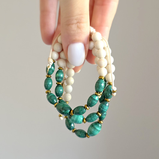 Malachit, kamień rzeczny, hematyt bransoletka