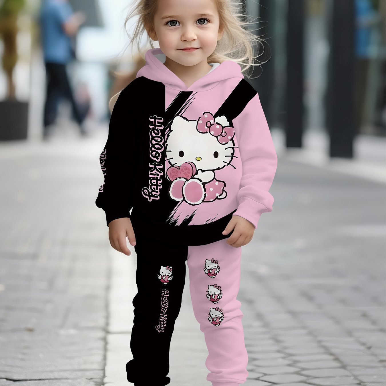 TEMU Ten Modny z Długim Rękawem dla Dziewczynek Zawiera Popularne Wzory Sanrio, Podkreślając Uroczą Postać for hello kitty z Nadrukiem Serc, Idealny