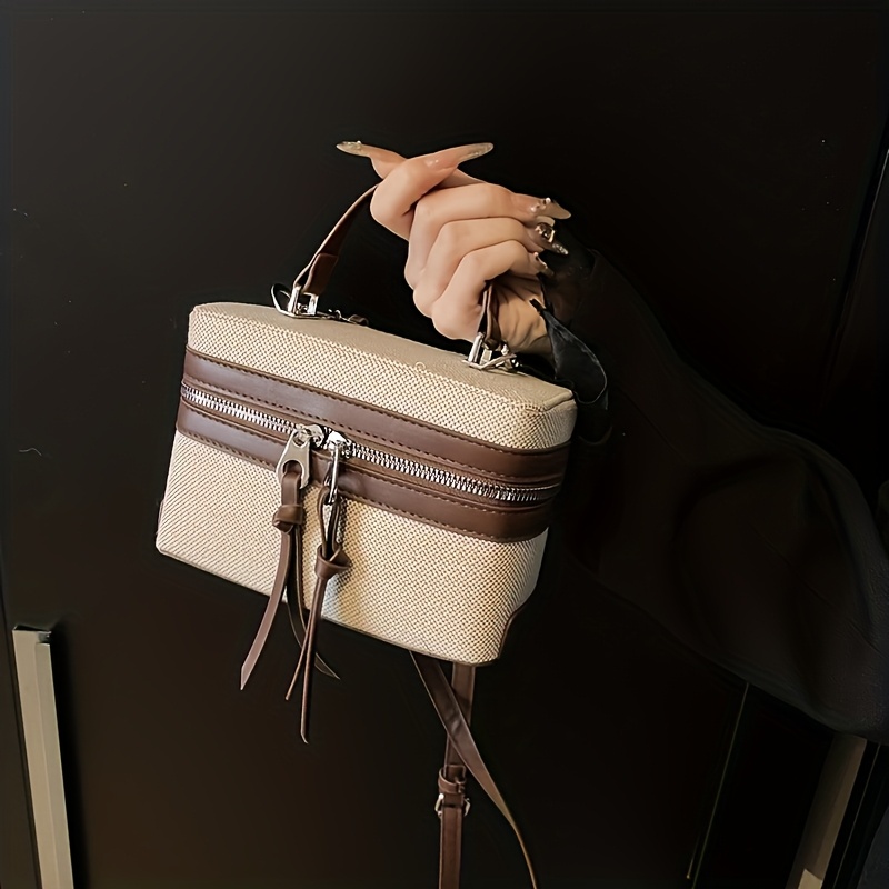 TEMU Torba na ramię, Nowy design retro torba z płótna w stylu box, wszechstronna torba do codziennego użytku, torba na ramię i crossbody, wysokiej