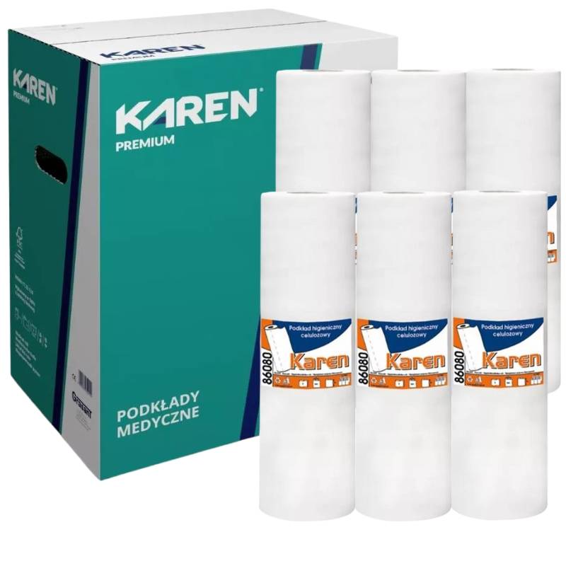 Podkłady Medyczne Bibułowe KAREN - Rolki 60 cm x 80 m - karton 6 sztuk