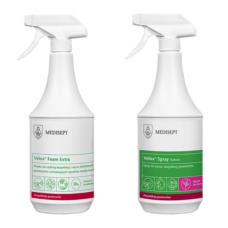 Zestaw produktów Medisept - Velox Foam Extra, Velox Spray Tea Tonic - Dezynfekcja gabinetu