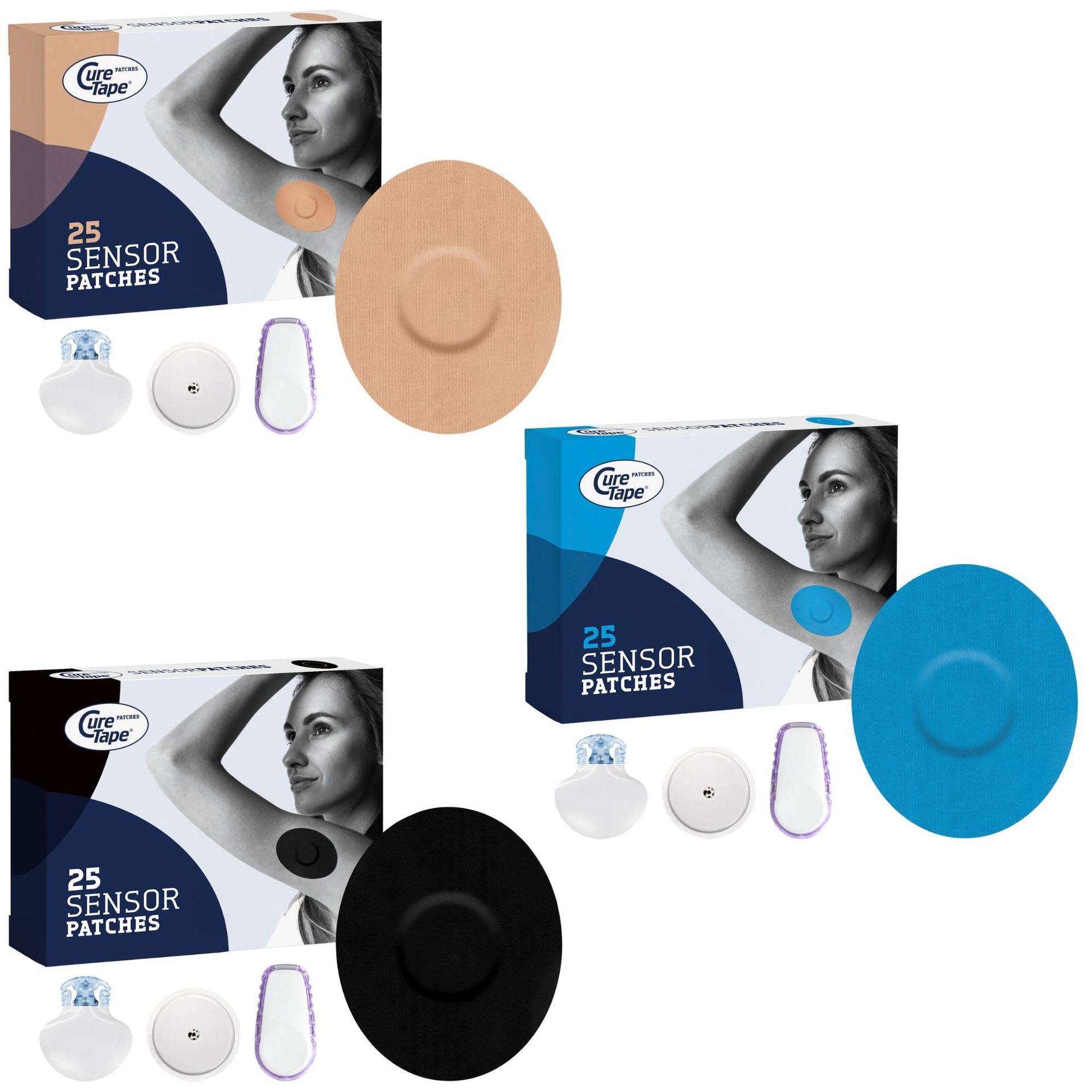 Plastry ochronne na sensor CGM do monitorowania glikemii CureTape Sensor Patches, 25 szt. - różne kolory