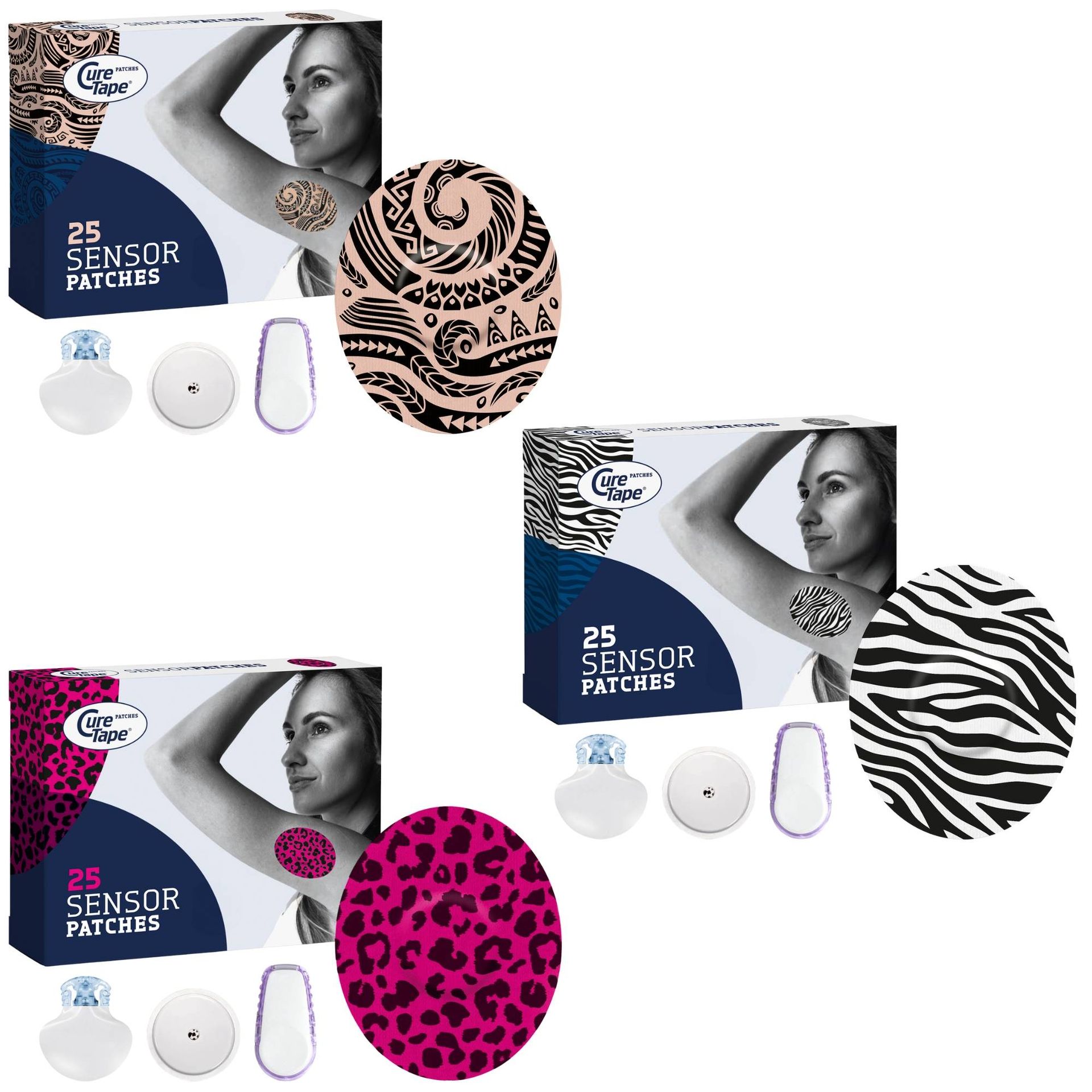 Plastry ochronne na sensor CGM do monitorowania glikemii CureTape Sensor Patches ART, 25 szt. - różne wzory