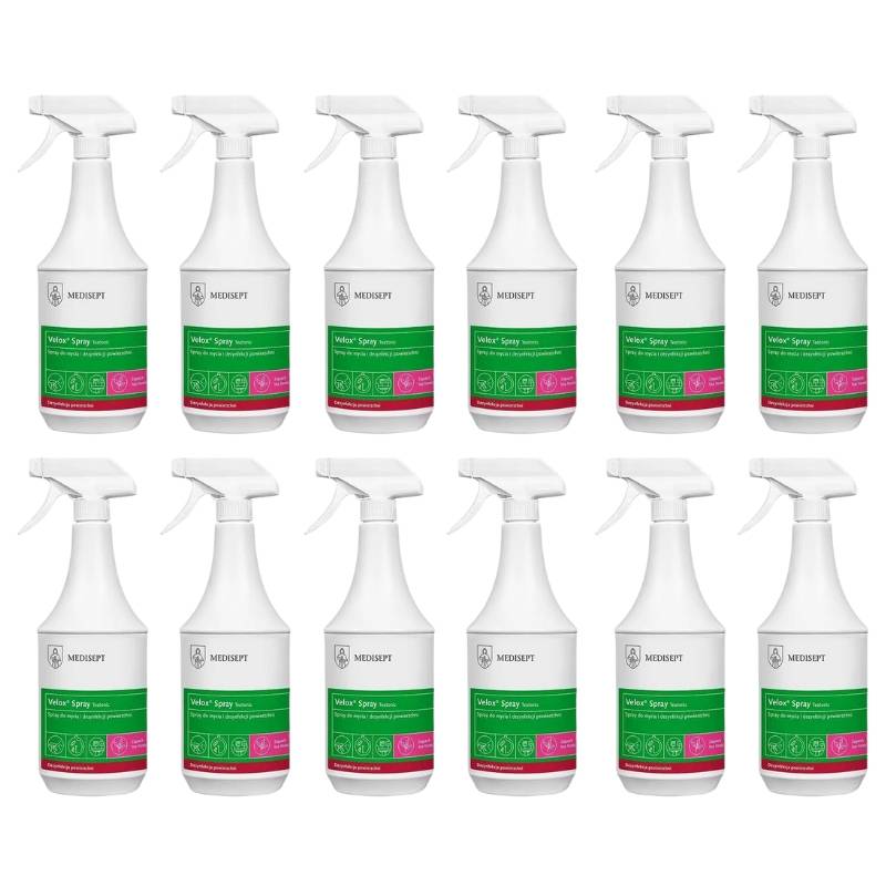Zestaw produktów Medisept - płyn do mycia i dezynfekcji powierzchni Velox Spray Tea Tonic 1l - 12 szt.