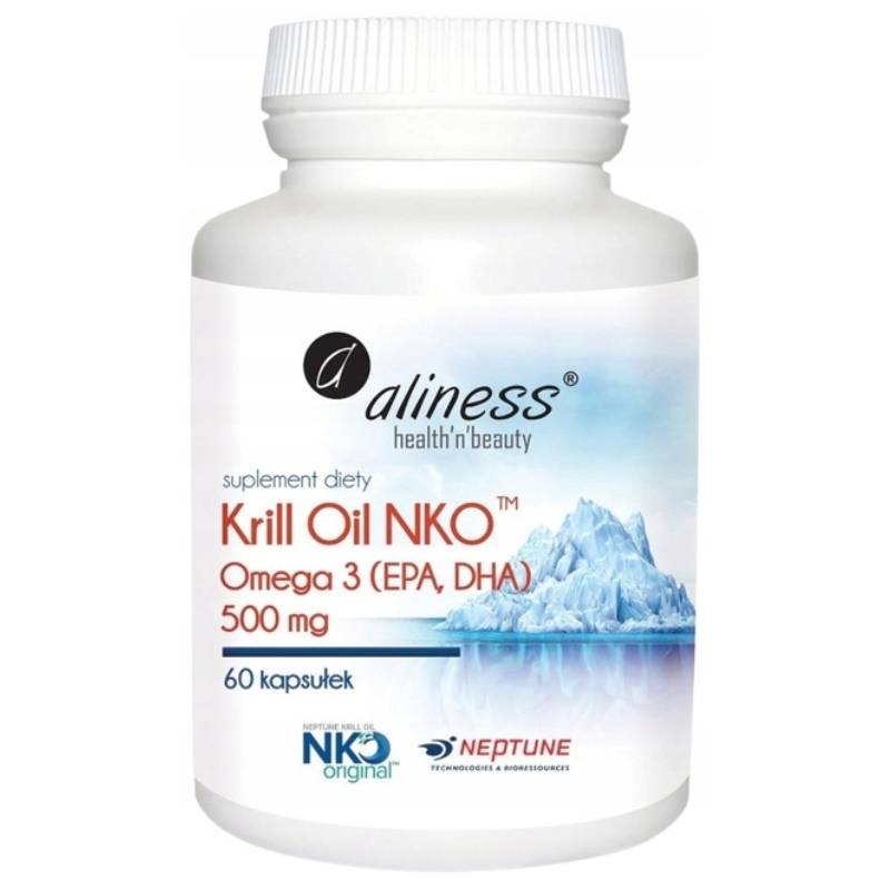 Krill Oil NKO Omega 3 z Astaksantyną 500 mg Aliness - 60 kaps.