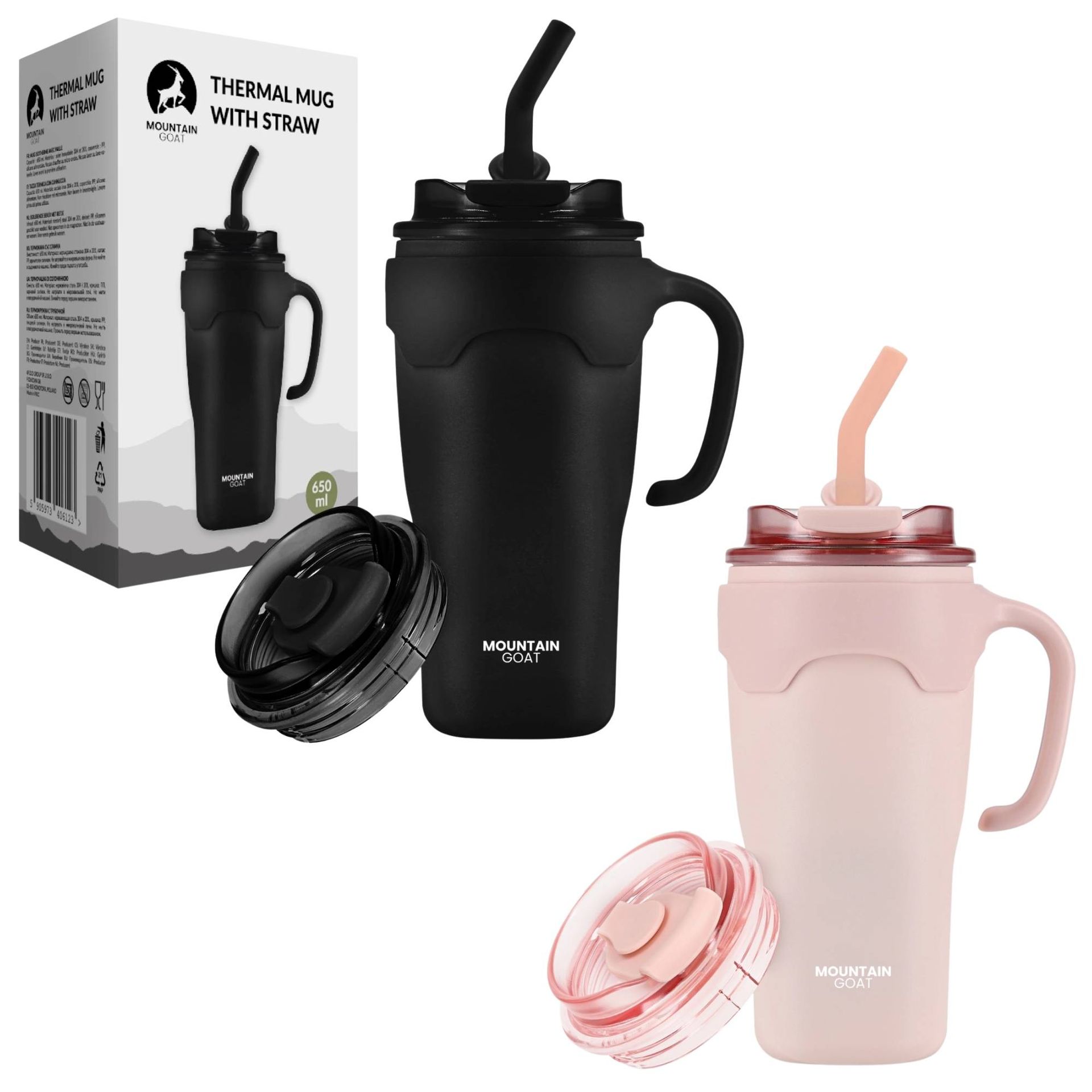 Kubek termiczny ze słomką 4FIZJO 650 ml, różne kolory