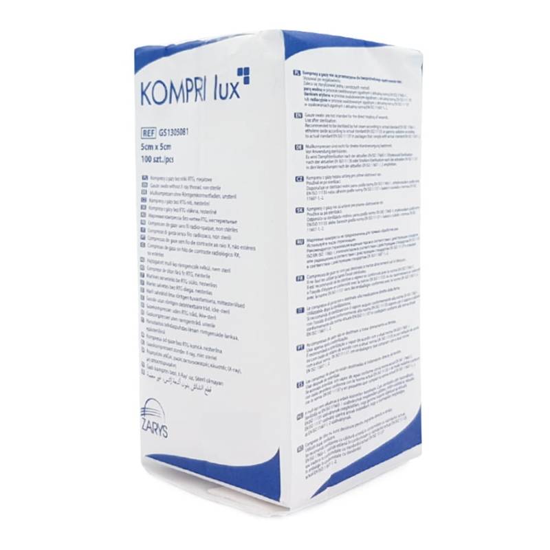 Kompresy gazowe niejałowe, 8-warstwowe, Kompri Lux 5x5 cm, 100 szt