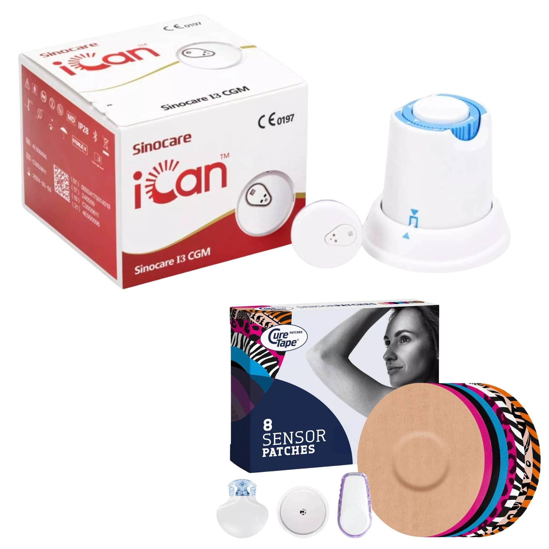Sensor do monitorowania glikemii na 15 dni iCAN i3 CGM z plastrami ochronnymi CureTape Sensor Patches