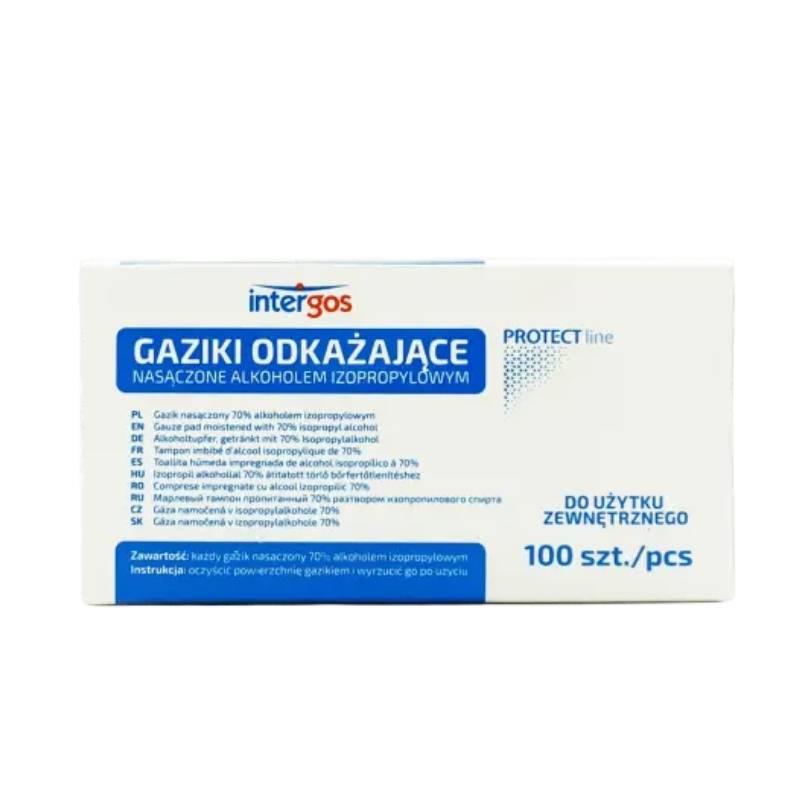 Gaziki nasączone 70% alkoholem izopropylowym, 100 szt.