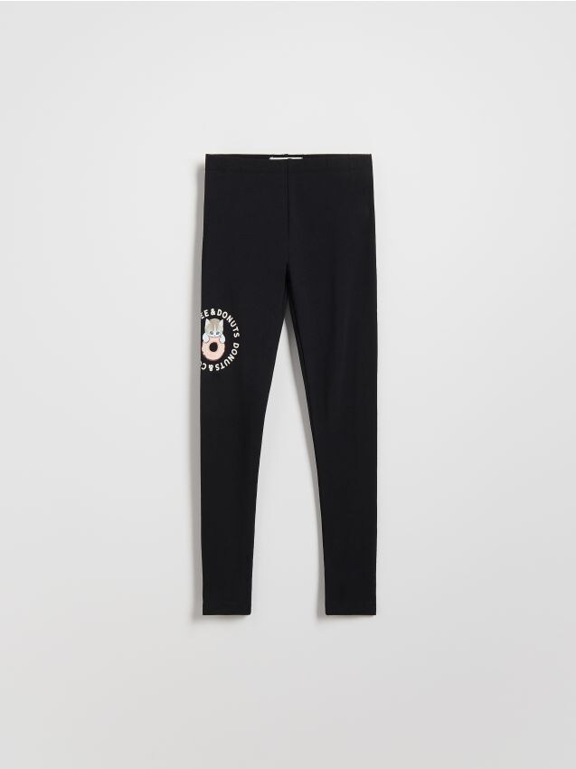 Reserved - Bawełniane legginsy z nadrukiem - czarny