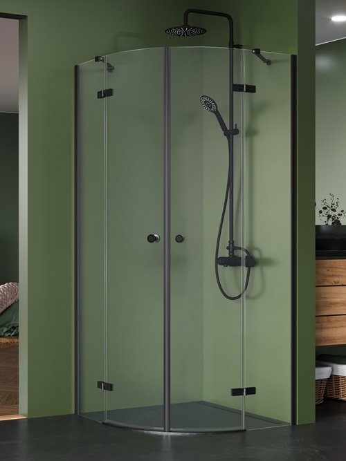 New Trendy Kabina prysznicowa Kalibra 2D drzwi uchylne kolor czarny mat 90x90 cm K-5130