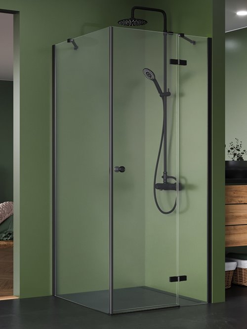 New Trendy Kabina prysznicowa Kalibra 1D drzwi uchylne prawe kolor czarny mat 80x90 cm K-5063