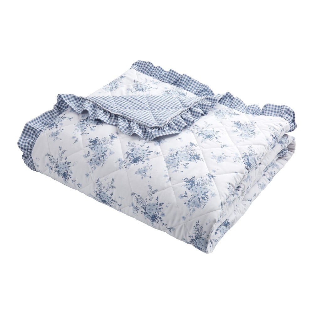 Biało-niebieska narzuta pikowana 220x230 cm Lucie Floral Frill – Catherine Lansfield