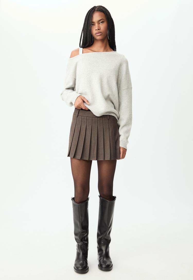 Stradivarius Mini spódniczka w paski z zakładkami Brązowy XS