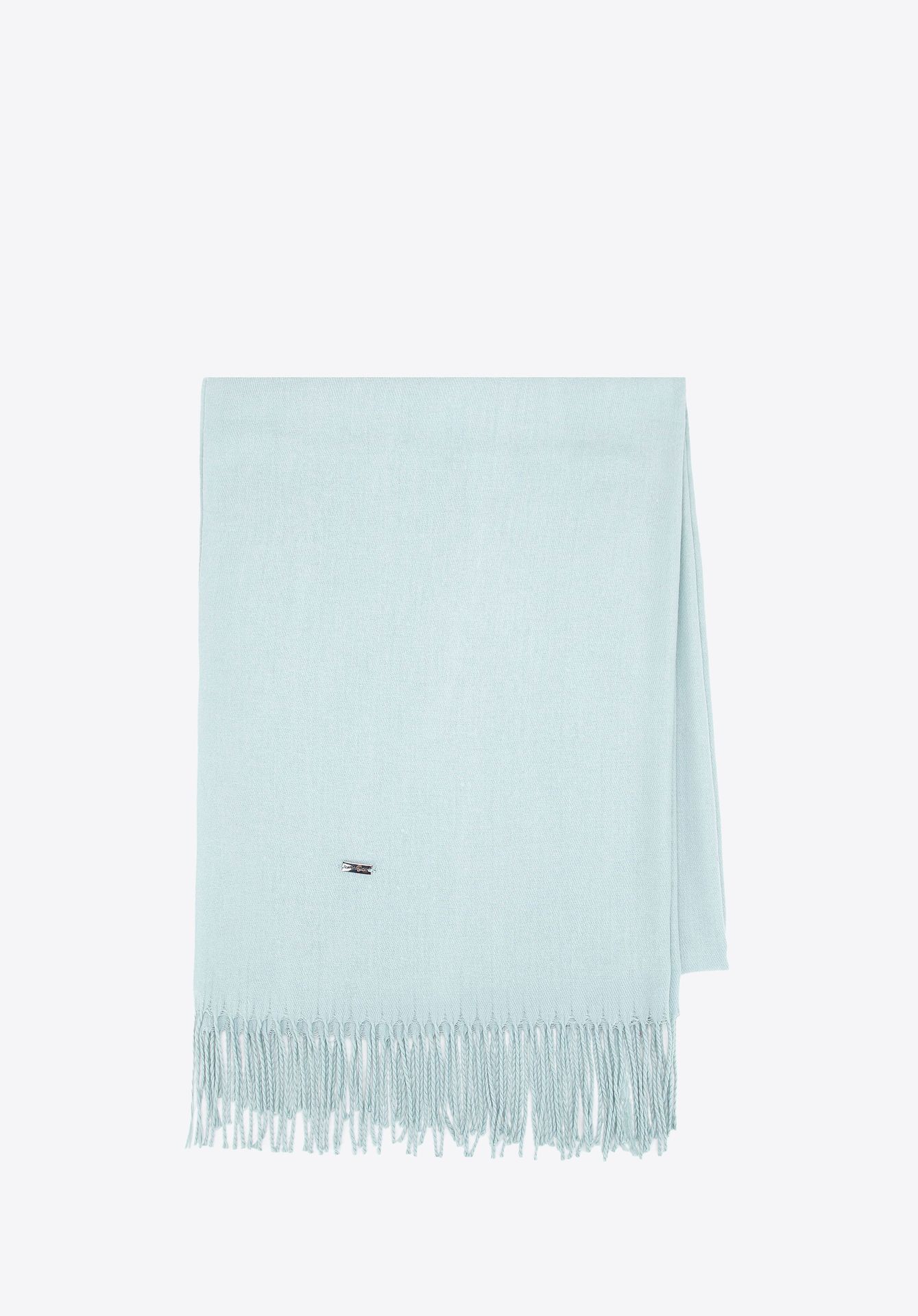 Szalik damski z frędzlami jednolity błękitny