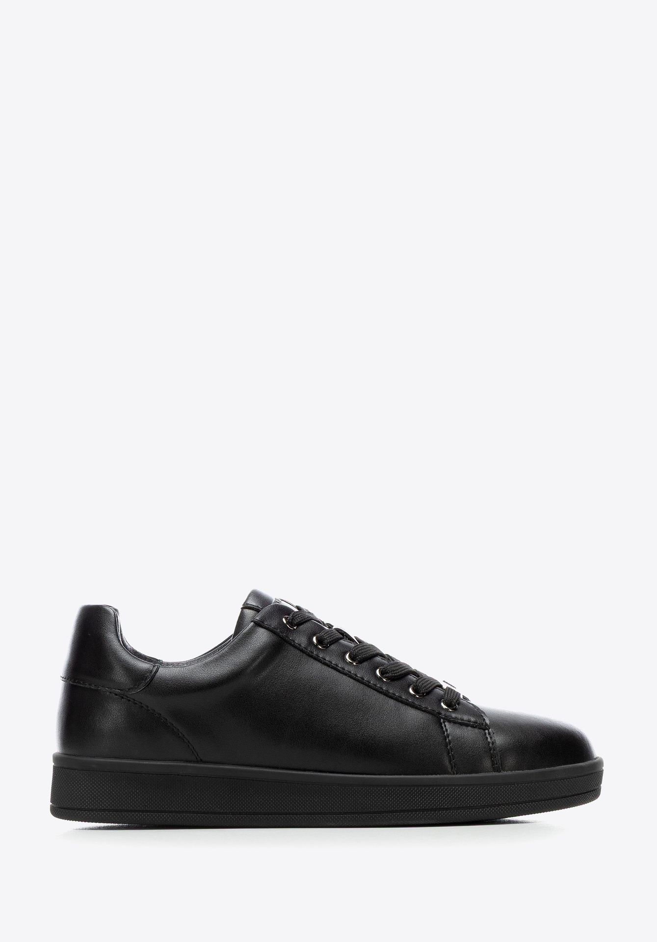 Damskie sneakersy skórzane na platformie czarne