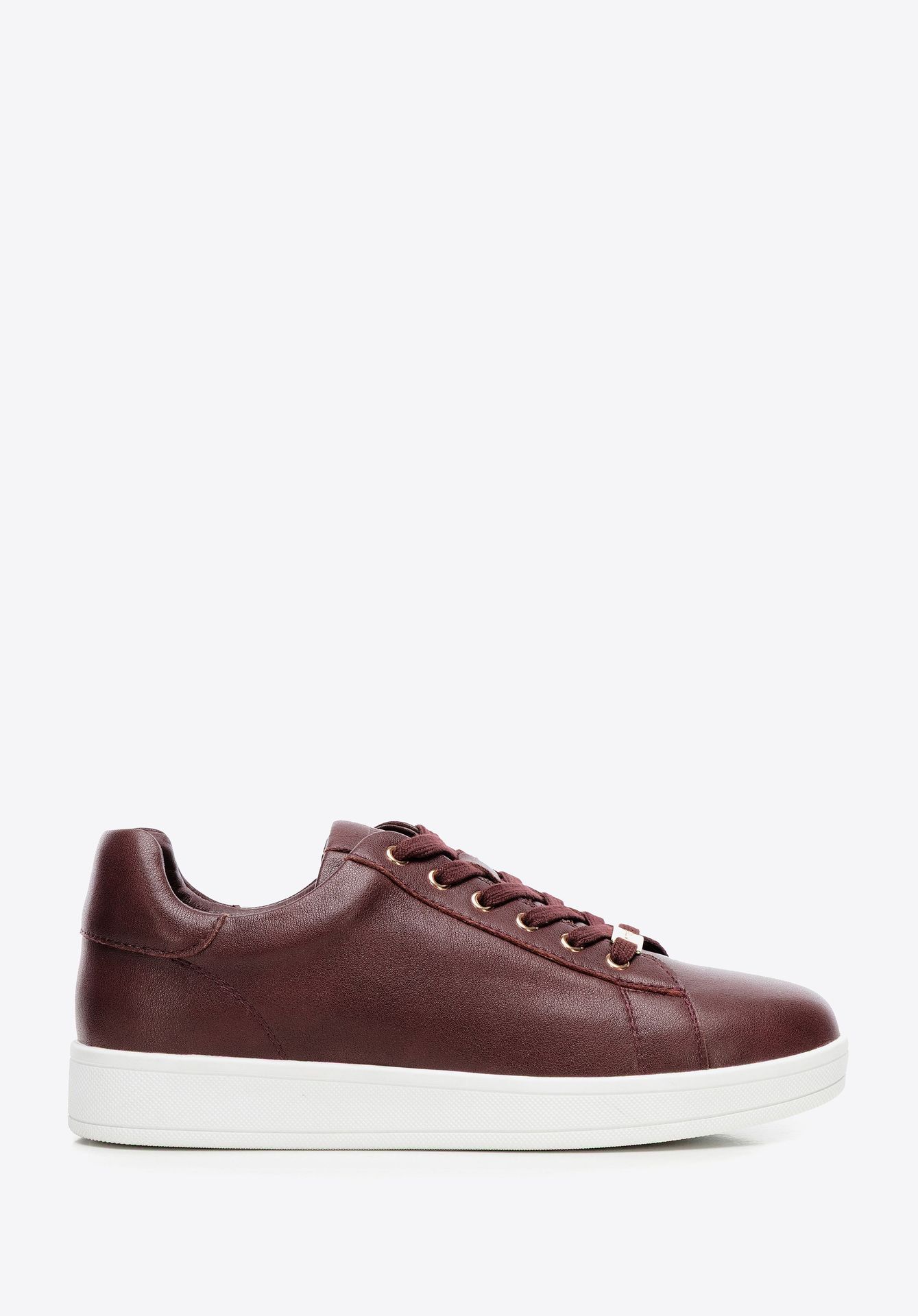 Damskie sneakersy skórzane na platformie bordowe