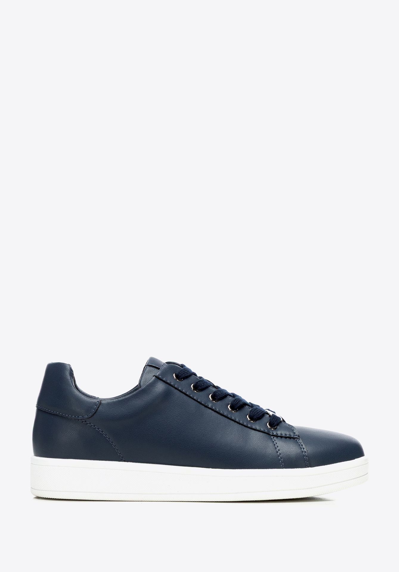 Damskie sneakersy skórzane na platformie granatowe