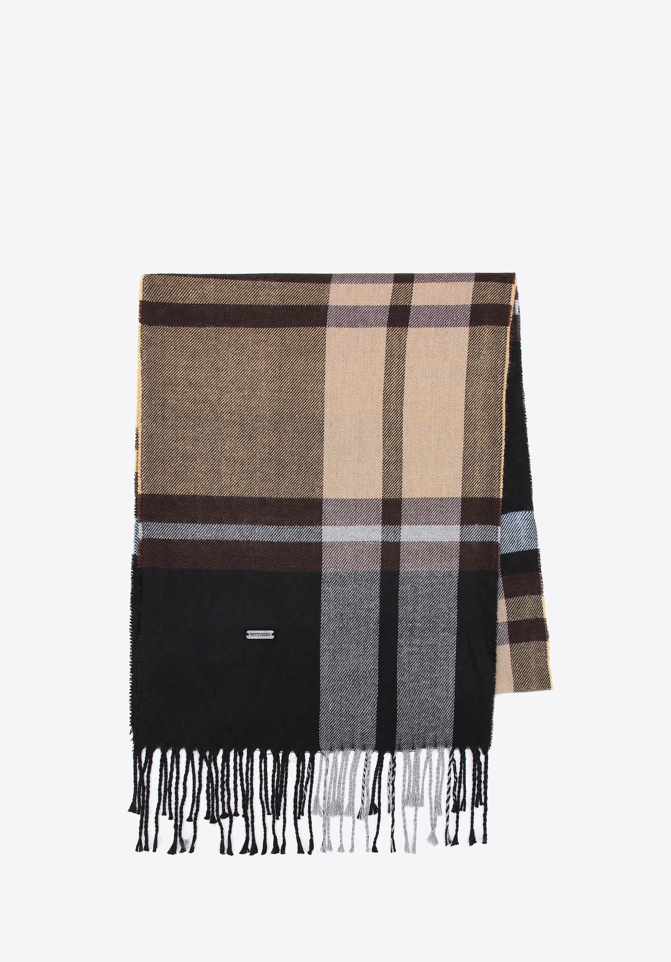 Szalik męski w kratę czarno - brązowy