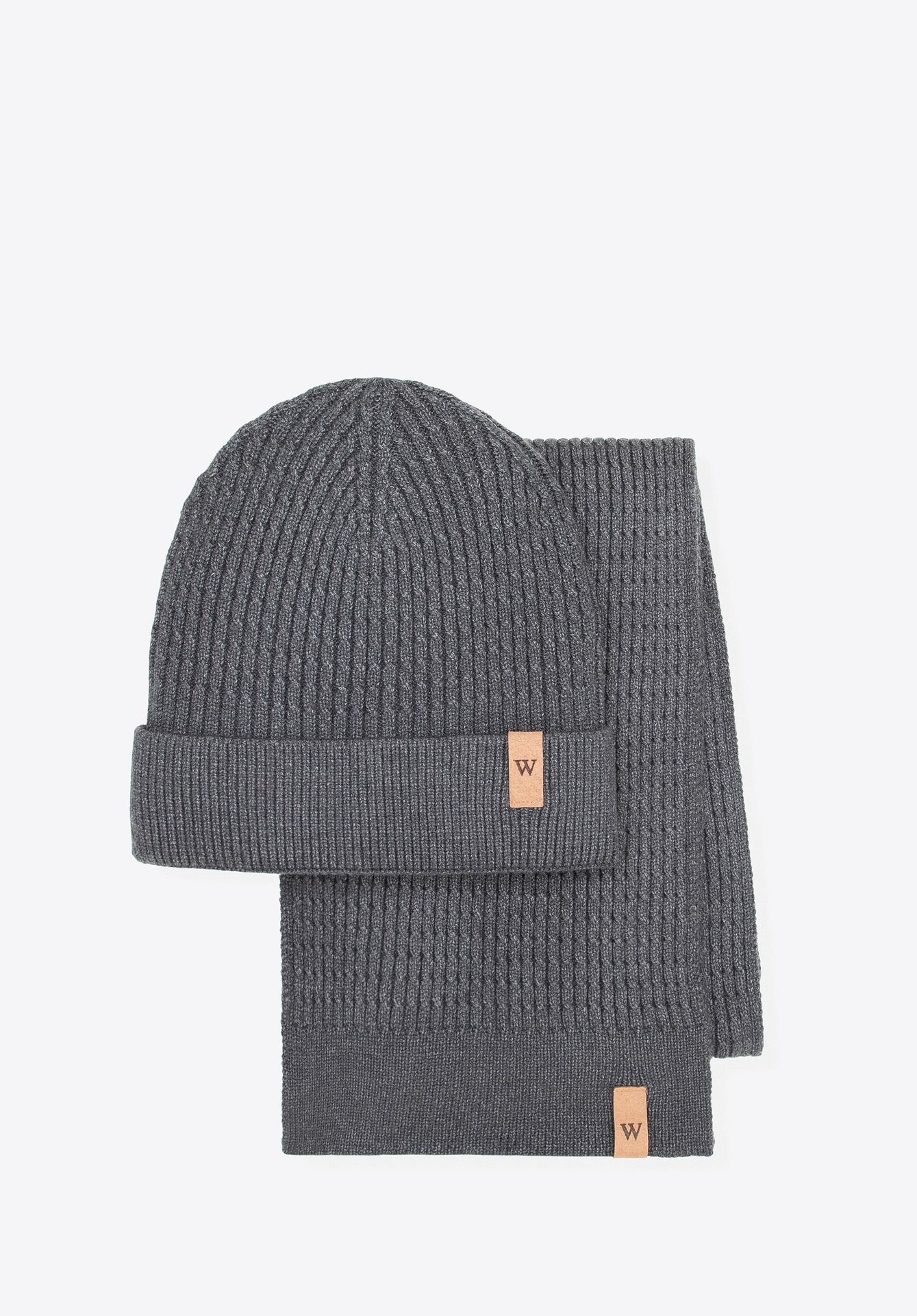 Zestaw zimowy unisex: czapka i szalik szary