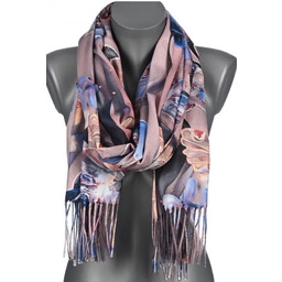 Szalik damski jesień zima MOTYLE na prezent z frędzlami RC3-6 różowy