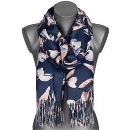 Szalik damski przejściowy jesień zima KWIATY na prezent z frędzlami RC28-7 granat